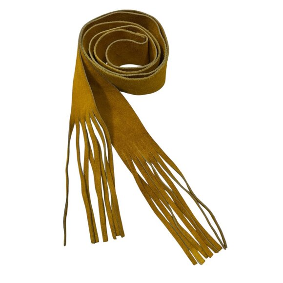 Suede Leather Wrap Sash Tie Belt Fringe Mustard Yellow One Size Boho Festival main image 9